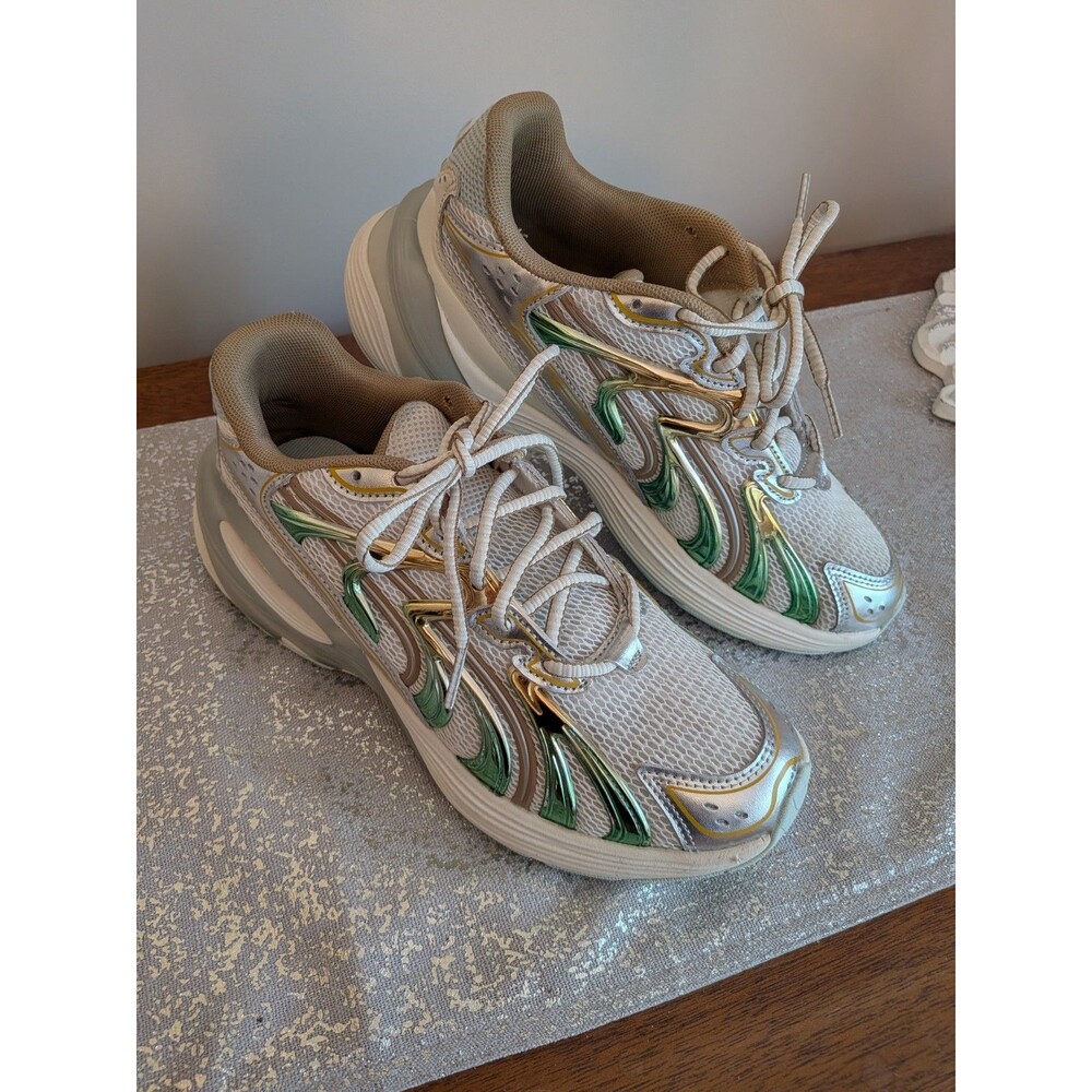 PUMA Inverse Shimmer Sneakers Womans Size 8 US White Green Gold Metallic Runners